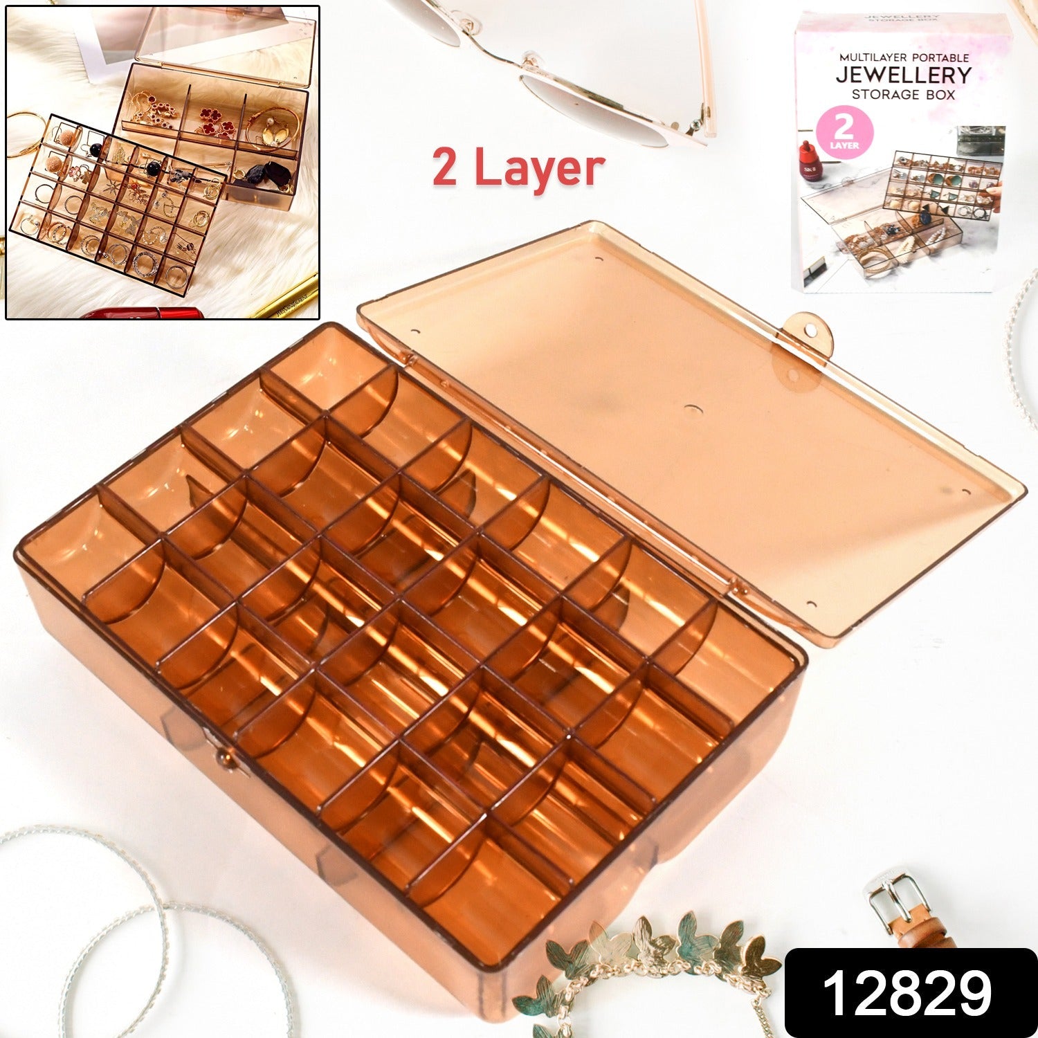 2 layer Acrylic Jewelry Storage Box Dustproof Earring Box, Storage Box Portable Nail Art Storage Case, 24-Grid Small and 6-Grid Big case Makeup Vanity Box (1 Pc / 30 Compartment) - mihikart.com Home Improvement