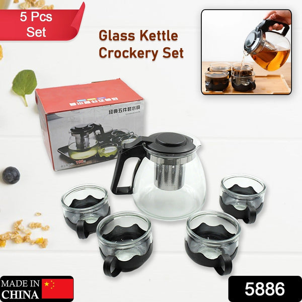 High-quality glass kettle and cup set with strainer