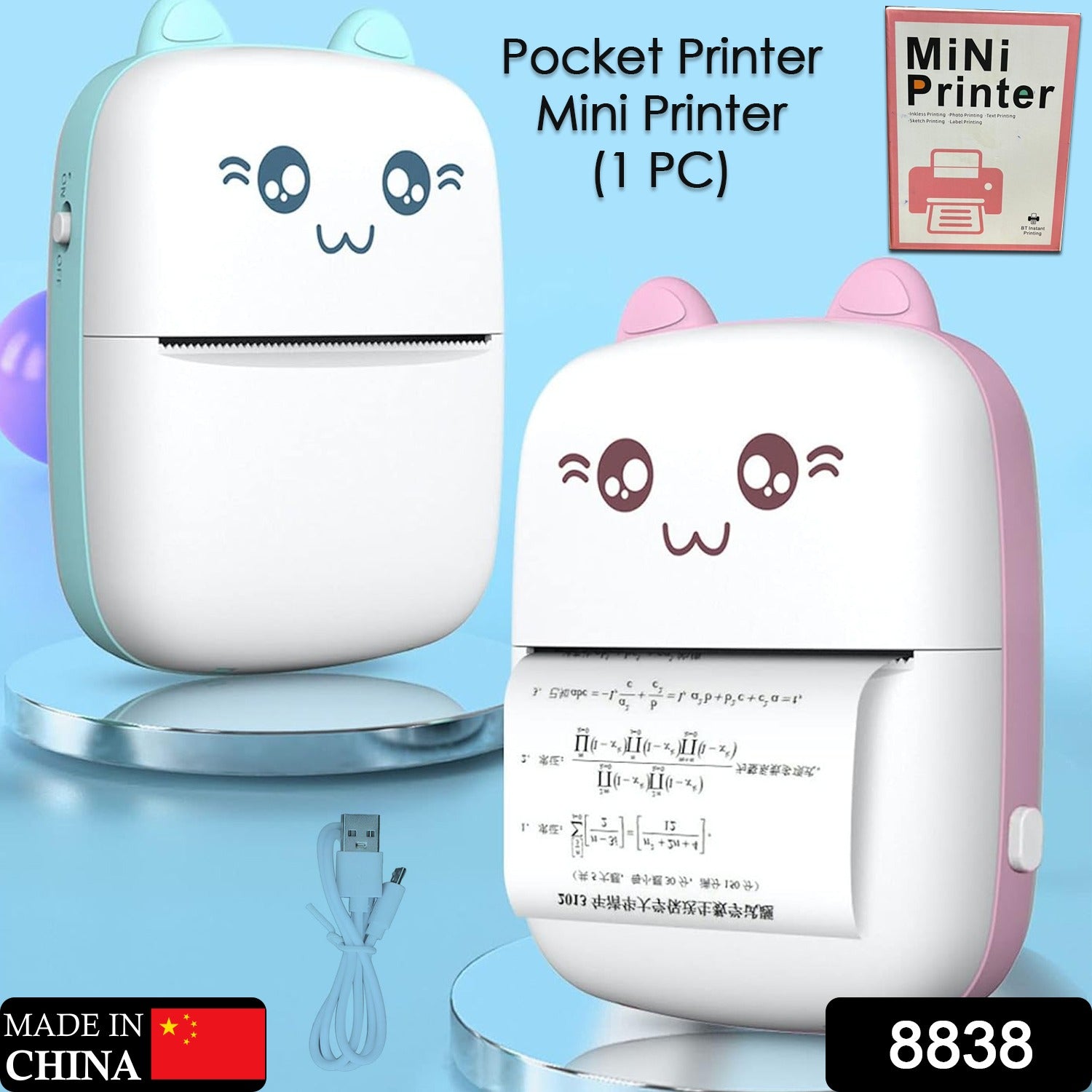 8838 Pocket Mini Printer Mobile Phone Bluetooth Connection Wireless Mini Thermal Printer With Android Or Ios App For Pictures Portable Smart Printercontains 1 Rolls Thermal Paper With Fast Paper Output For Photo Image Wukusy