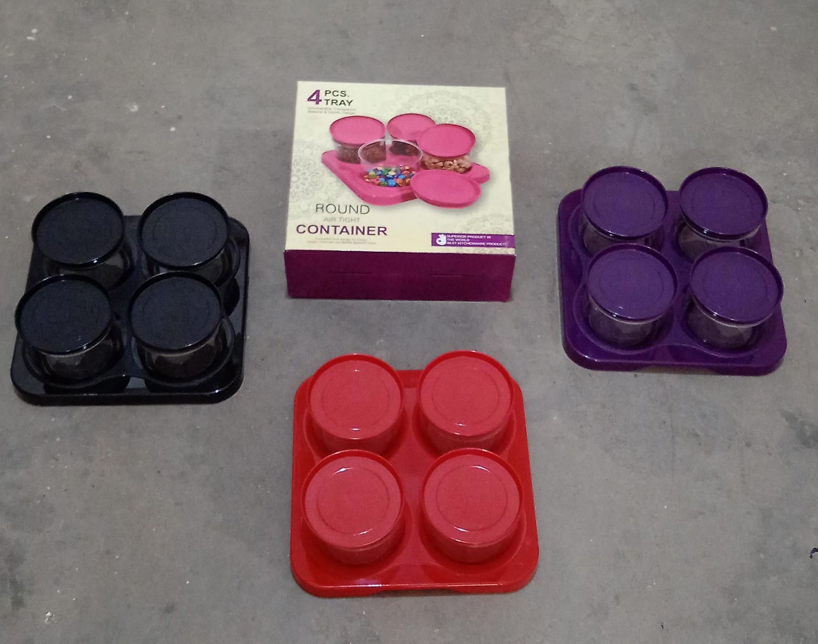 Airtight Plastic 4 Pc Storage Container Set, With Tray Dry Fruit Plastic Storage Container Tray Set With Lid & Serving Tray For Kitchen Mihikart