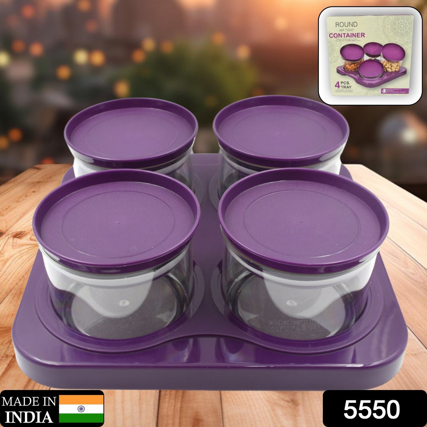 Airtight Plastic 4 Pc Storage Container Set, With Tray Dry Fruit Plastic Storage Container Tray Set With Lid & Serving Tray For Kitchen Mihikart