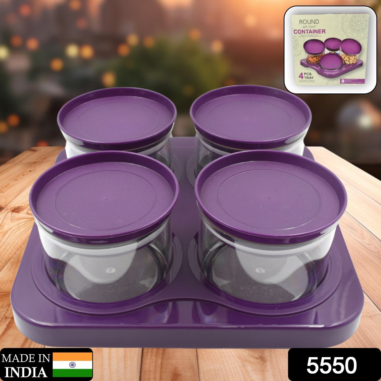 Airtight Plastic 4 Pc Storage Container Set, With Tray Dry Fruit Plastic Storage Container Tray Set With Lid & Serving Tray For Kitchen Mihikart
