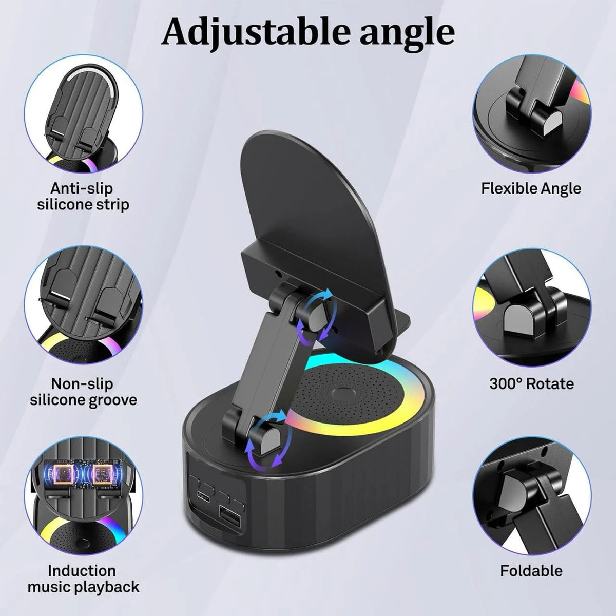 5 In 1 Wireless Induction Speaker | 360° Rotatable Mobile Stand Speaker ✅Trusted Seller