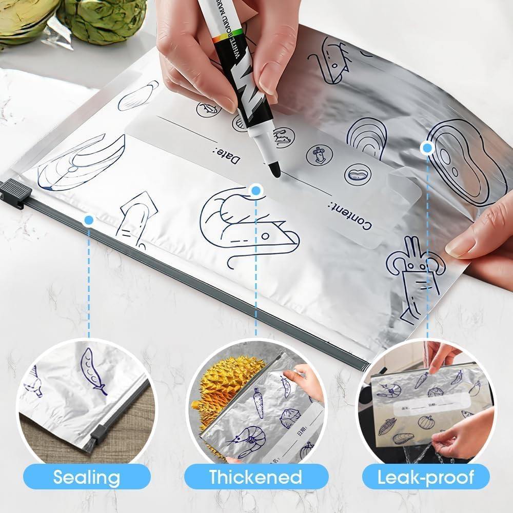 Reusable Aluminum Foil Food Storage Bags Pack of 10 | Leakproof Zip Lock Freezer Bags ✅Trusted Seller
