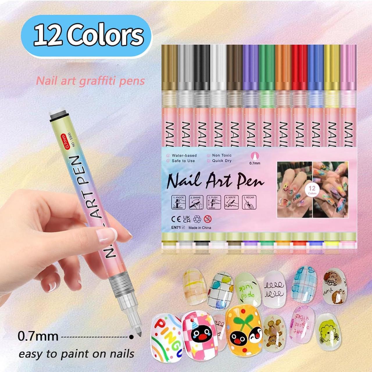 12 Color Nail Art Pens Set - Professional Acrylic Paint Markers for DIY Manicure ✅Trusted Seller