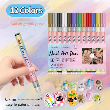 12 Color Nail Art Pens Set - Professional Acrylic Paint Markers for DIY Manicure ✅Trusted Seller