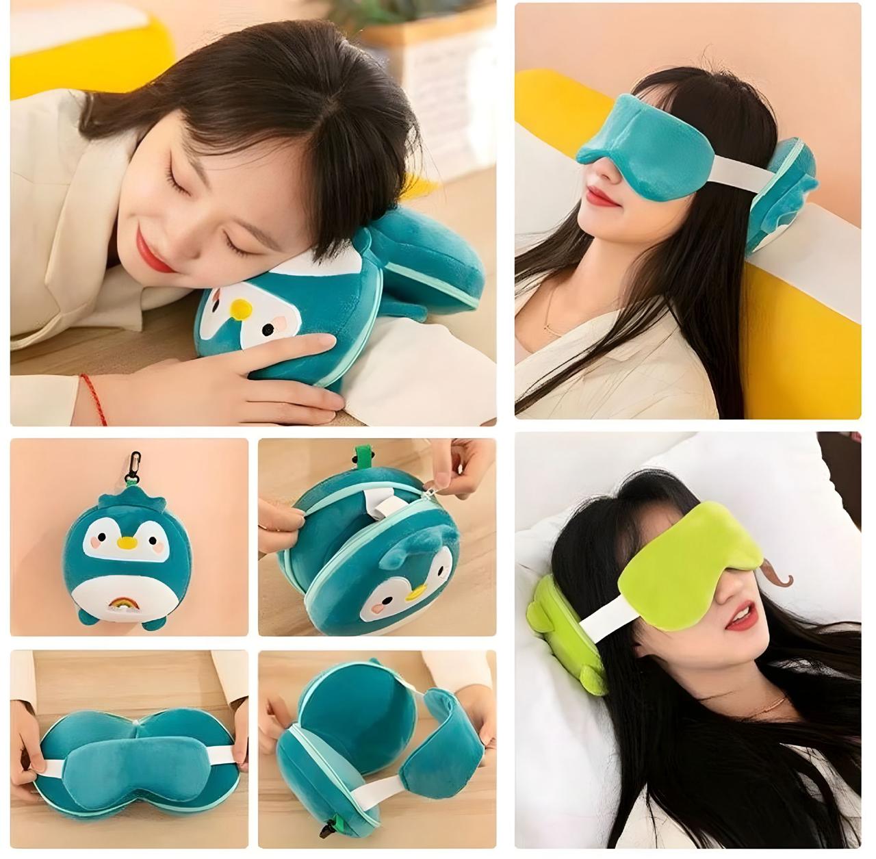 2-in-1 Cute Cartoon Travel Neck Pillow & Eye Mask Set - Memory Foam U-Shape Pillow ✅Trusted Seller
