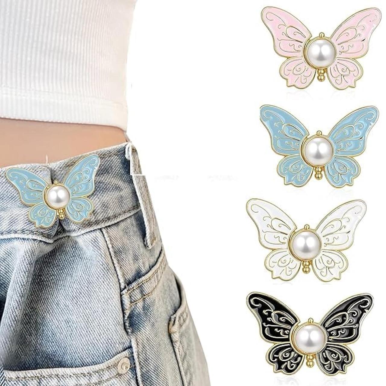 Butterfly Jeans Clip - Adjustable Waist Tightener with Faux Pearl Center (4 PCS) ✅Trusted Seller