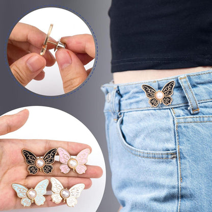 Butterfly Jeans Clip - Adjustable Waist Tightener with Faux Pearl Center (4 PCS) ✅Trusted Seller