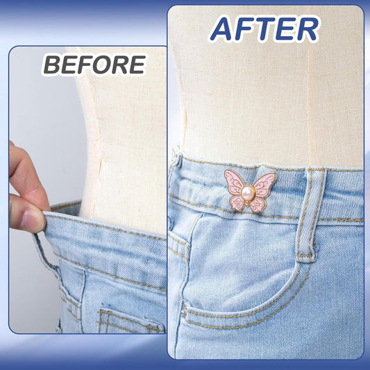 Butterfly Jeans Clip - Adjustable Waist Tightener with Faux Pearl Center (4 PCS) ✅Trusted Seller