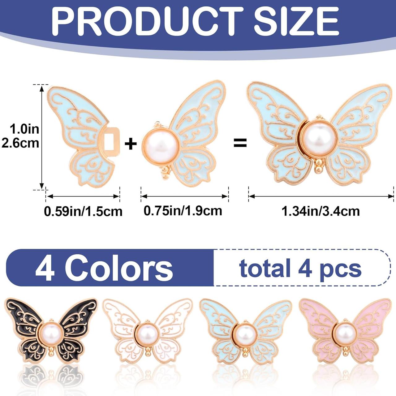 Butterfly Jeans Clip - Adjustable Waist Tightener with Faux Pearl Center (4 PCS) ✅Trusted Seller
