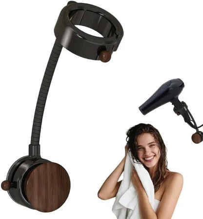 360 degree wall mounted hair dryer holder with walnut wood grain finish and suction cup base product view