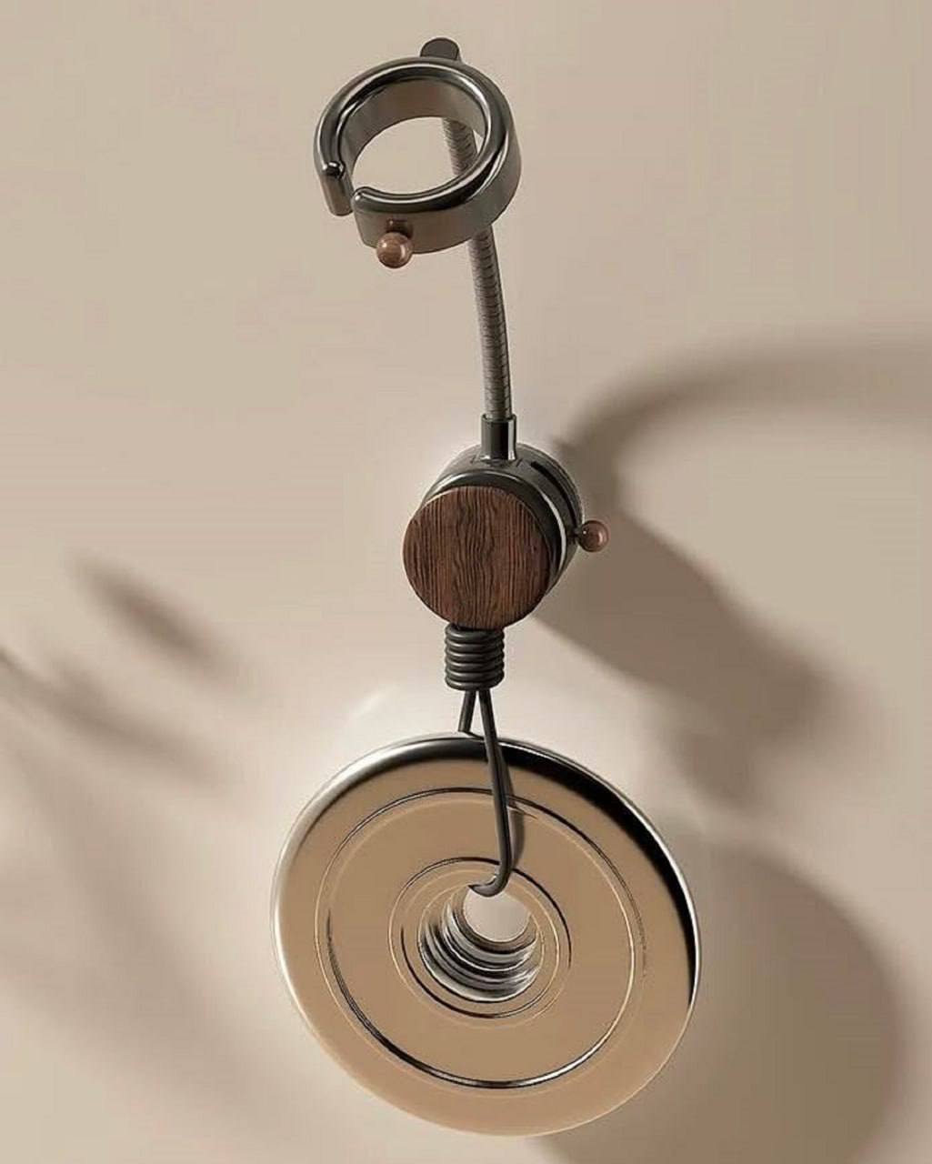 Hair dryer holder suction cup base with cord organizer and walnut wood detail close up