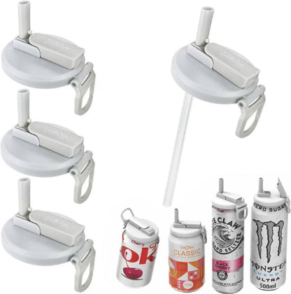 Pack of 4 reusable BPA-free soda can lids with flip straw fits standard 330ml 500ml cans Coke Monster White Claw