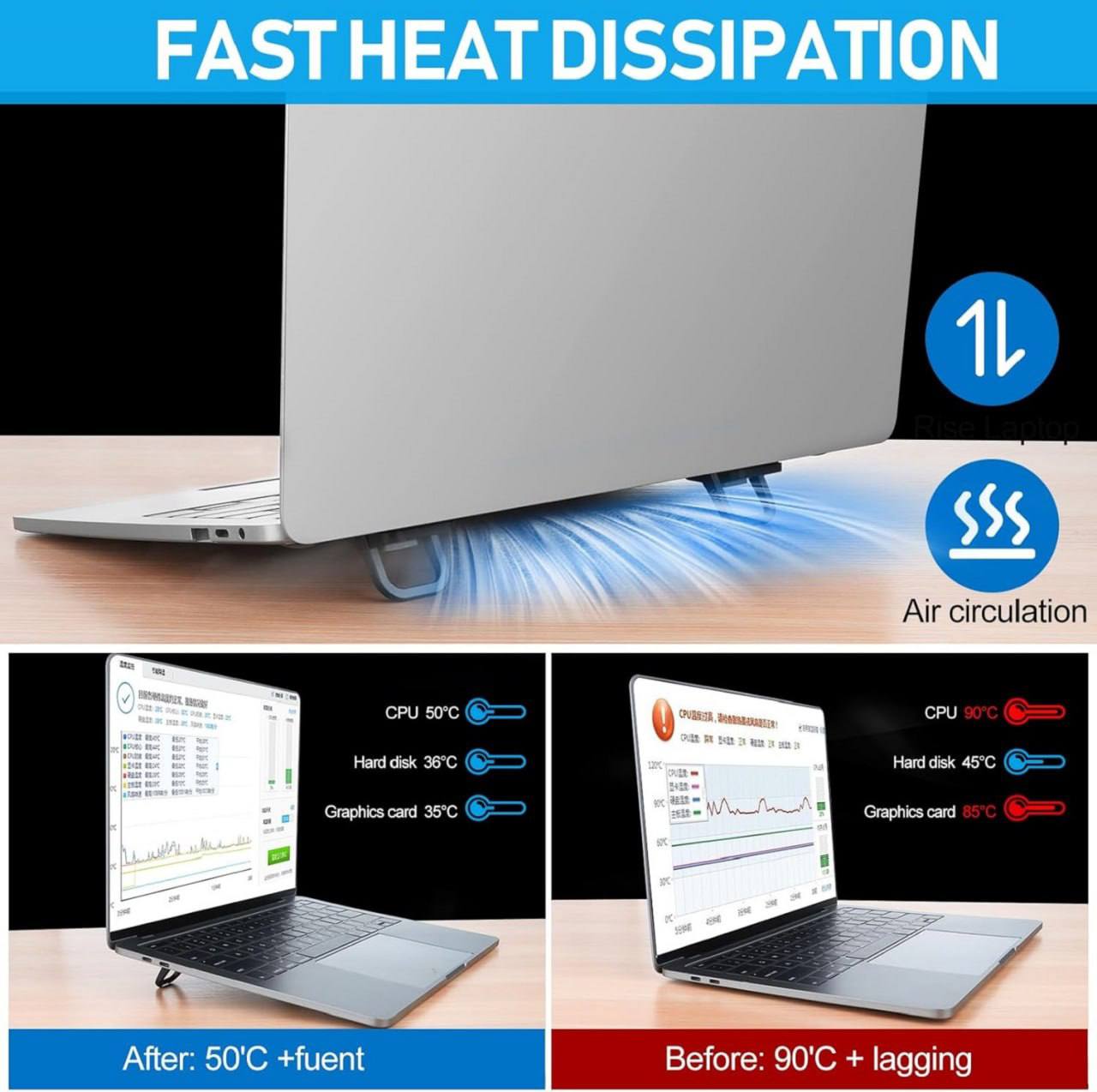 Foldable and invisible design folds down to only 7mm for carrying and traveling mini laptop stand