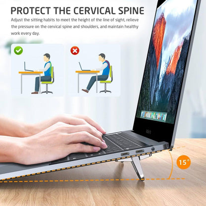 Mini laptop stand pack of 2 silver zinc alloy with silicone pad compact foldable ergonomic riser