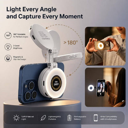 W50 Magnetic Selfie Ring Light – MagSafe Compatible LED with 3 Colour Modes & 180° Rotation
