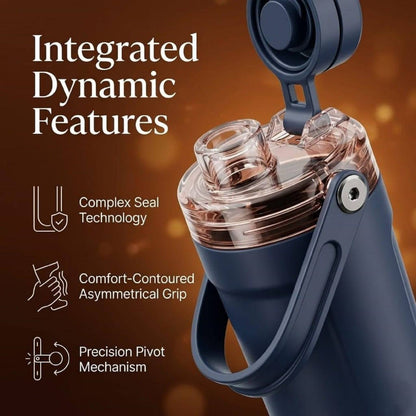 Integrated dynamic features complex seal technology comfort contoured asymmetrical grip precision pivot mechanism navy blue shaker