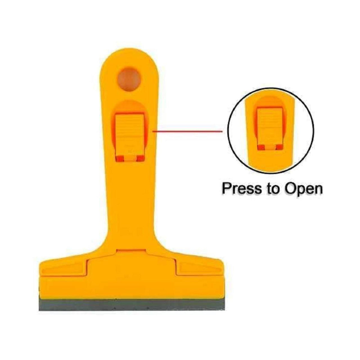 Scraper removing dried paint flakes from floor surface ergonomic grip 10cm wide stainless steel blade lifestyle use
