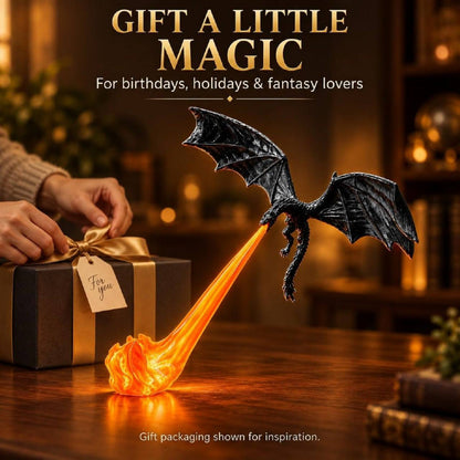 Fire-breathing dragon shelf light with USB cable and inline switch