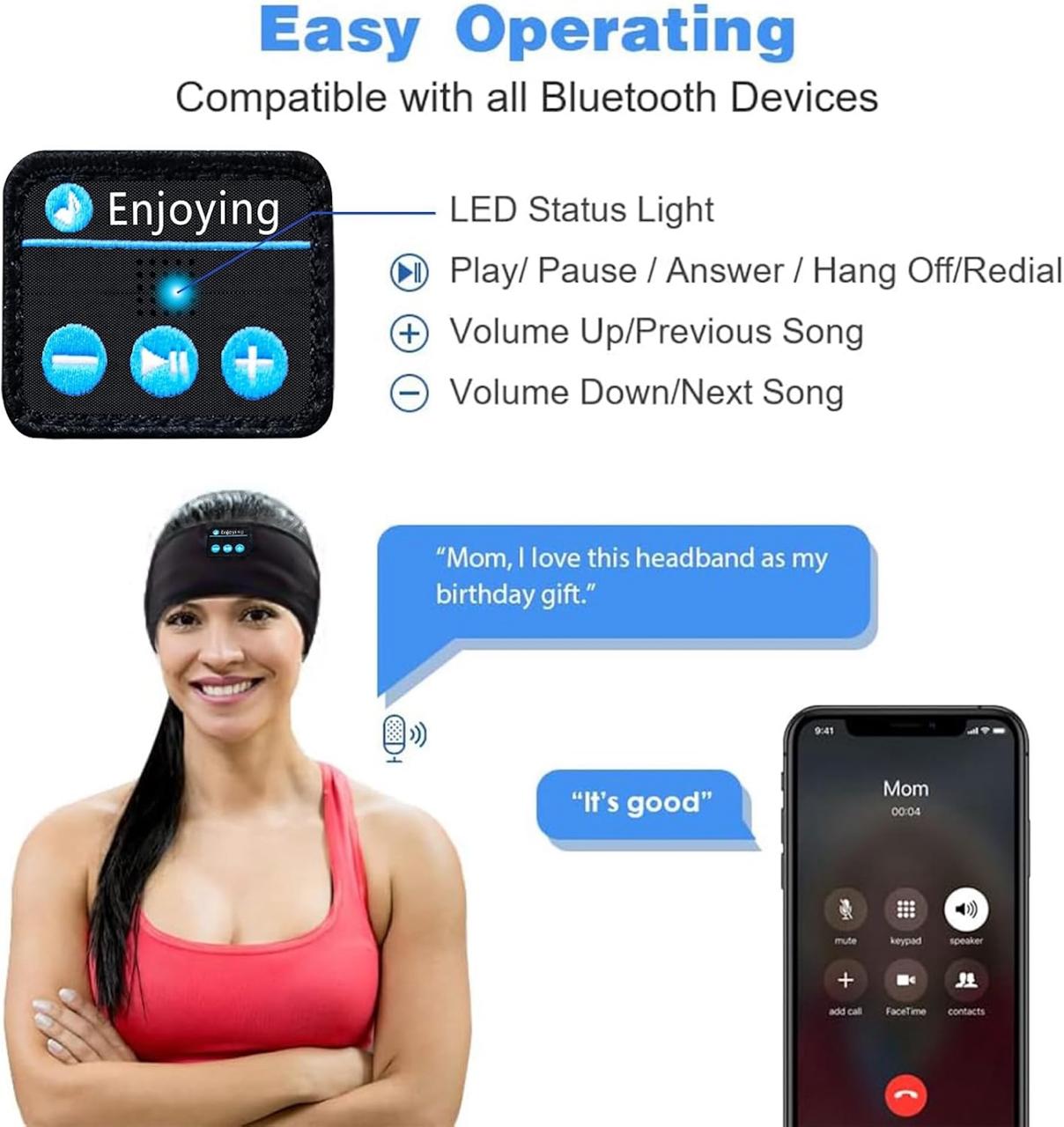 Bluetooth Music Headband - Wireless Sleep Headphones with Ultra-Thin HD Speakers ✅Trusted Seller